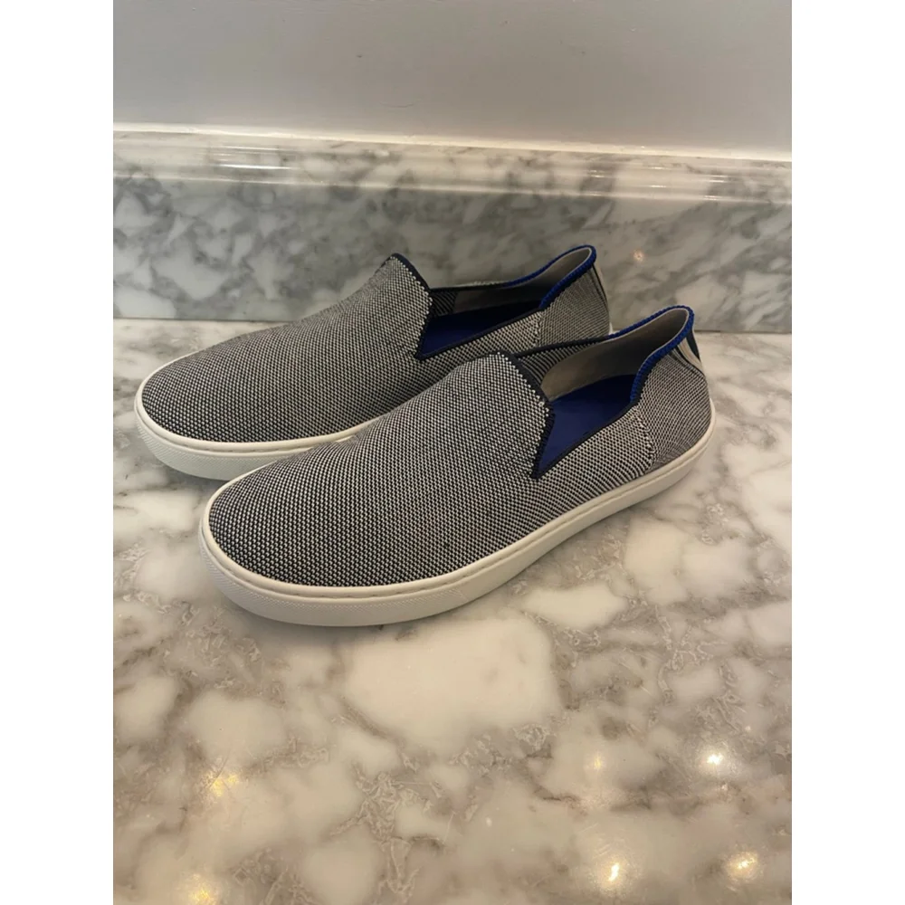 Rothy’s The City Slip On Navy White Knit Sneakers Womens 7 No Insoles - Picture 5 of 8